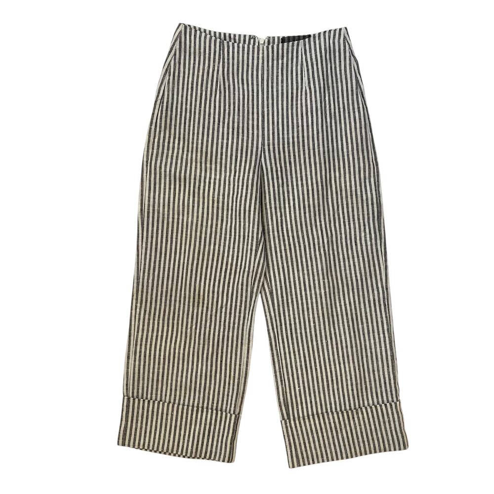Reformation Striped Cropped Linen Pants - Blue & White - Size 0